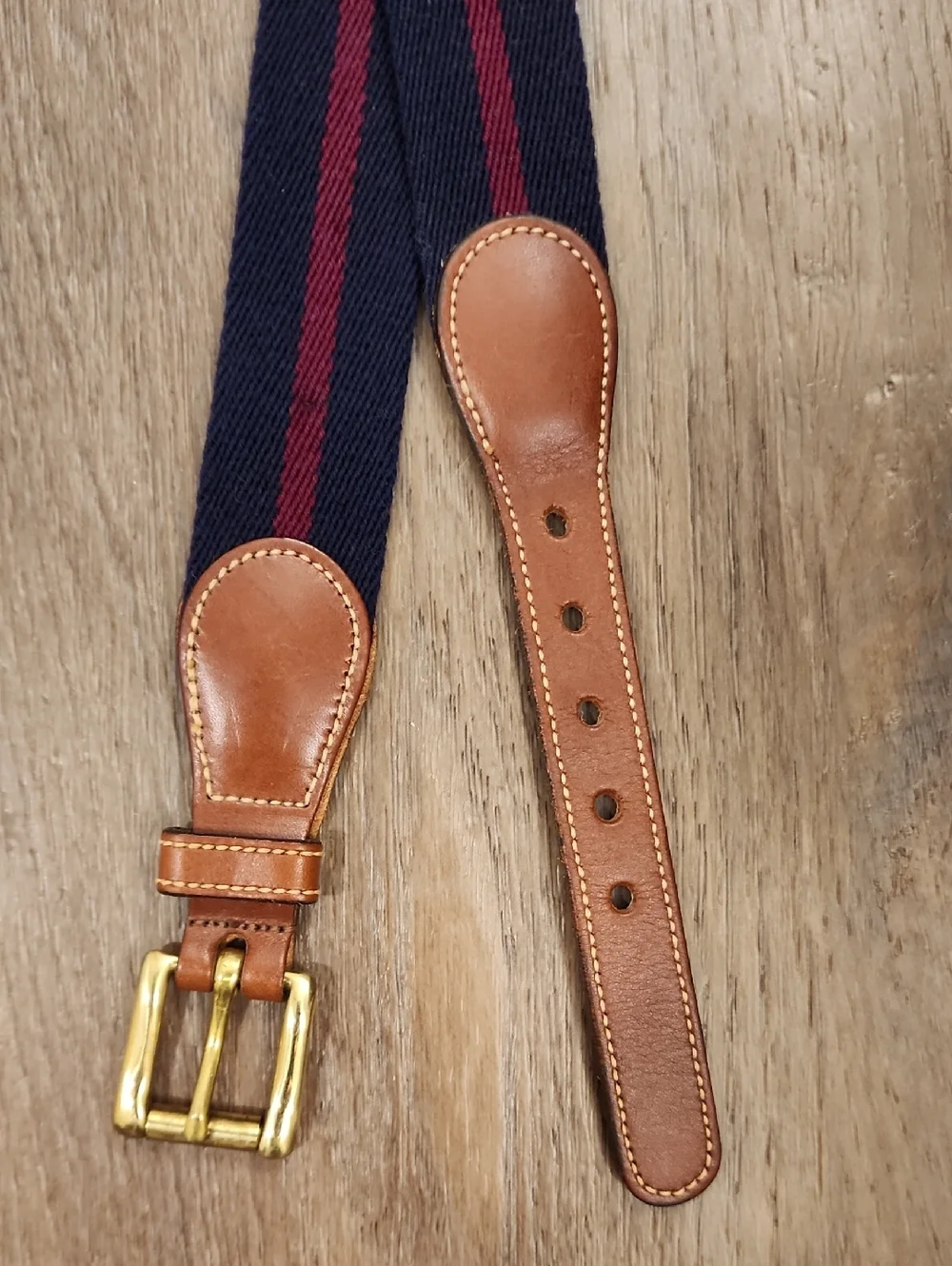 Vintage Dooney & Bourke Woven Wool Belt Brown Leather Brass Buckle size 38